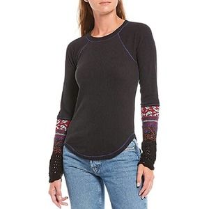 Free People In The Mix Cuff Tee Black Combo X-Small Thermal